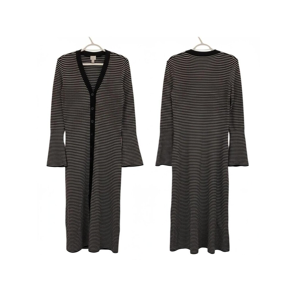Striped Cardigan Sweater Knit Long Sleeve Midi Dress